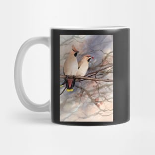 Winter waxwings in watercolour Mug